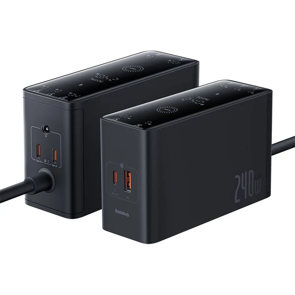 Baseus Digital Charger nabíjecí stanice 240W GaN, 3xUSB-C, USB+ DC, 1m kabel černá - Nabíječky - Obrázek NIGE000L01