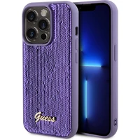 Guess Sequin Script Logo kryt iPhone 15 Pro fialový - Pouzdra