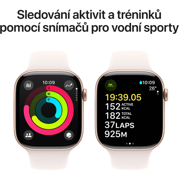 Apple Watch Series 10 46mm Růžově zlatý hliník se světle ruměnným sportovním řemínkem M/L - Chytré hodinky - Obrázek NJQ7000K01