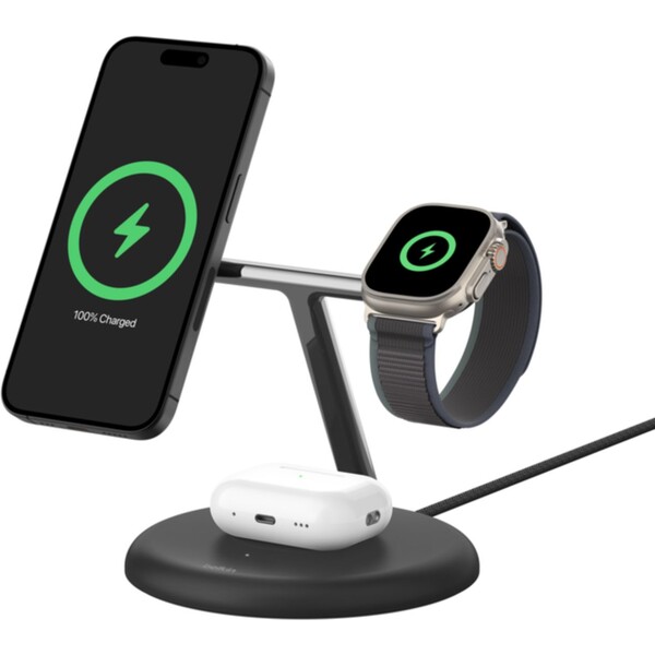 MagSafe bezdrátový nabíjecí stojan Belkin BoostCharge Pro 3in1 s Qi2 - černý