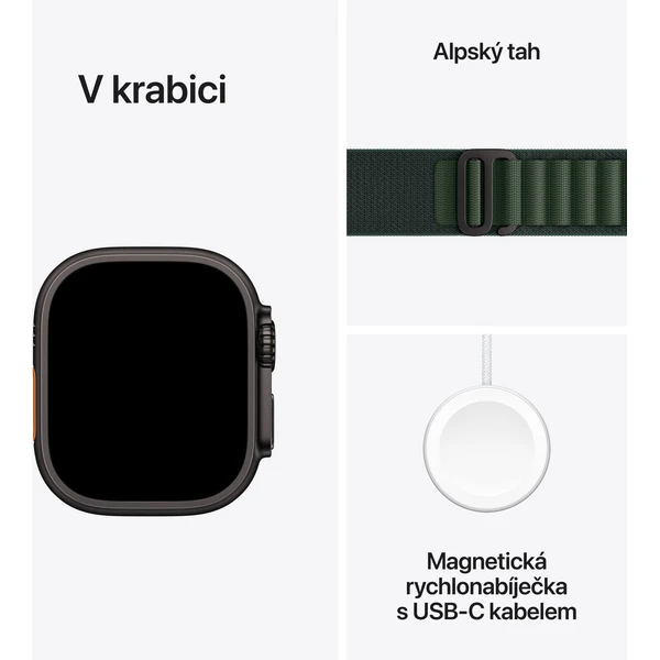 Apple Watch Ultra 2 (2024) 49mm Černý titan s tmavě zeleným alpským tahem S - Chytré hodinky - Obrázek NPQ7000K01