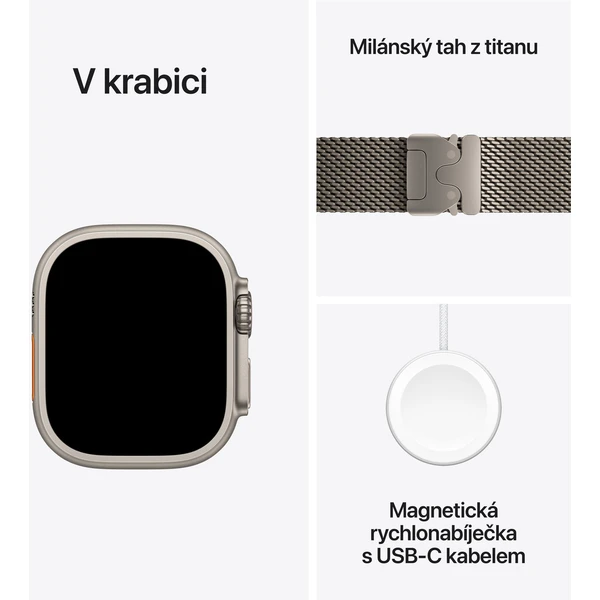 Apple Watch Ultra 2 (2024) 49mm Přírodní titan s přírodně titanovým milánským tahem M - Chytré hodinky - Obrázek NRQ7000K01