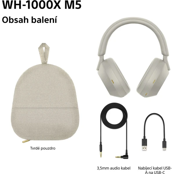 Sony WH-1000XM5 bezdrátová sluchátka stříbrná - Sluchátka - Obrázek NT2H000K01