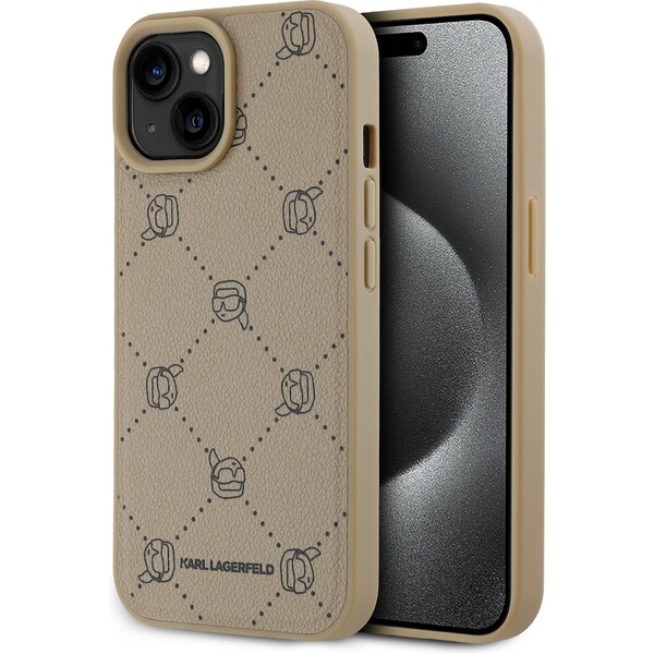 Karl Lagerfeld PU Karl Heads Pattern Magsafe zadní kryt iPhone 15 béžový