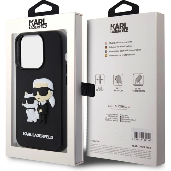 Karl Lagerfeld 3D Rubber Karl and Choupette kryt iPhone 15 Pro černý - Pouzdra - Obrázek NXM6000701