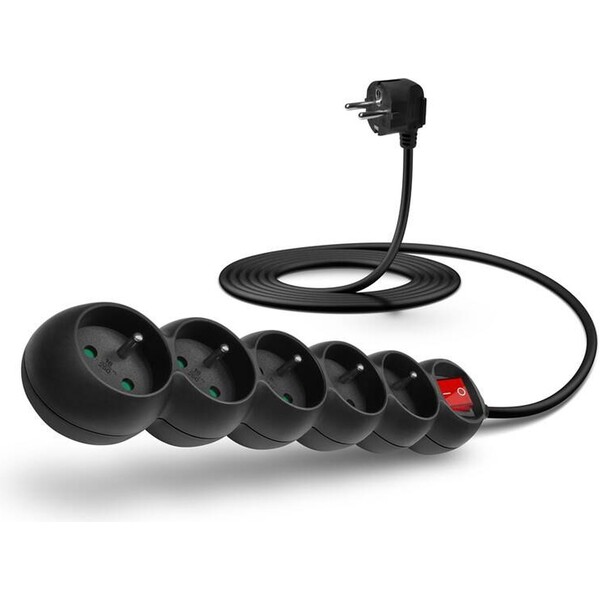 CONNECT IT prodlužovací kabel 230 V, 5 zásuvek, 3 m, s vypínačem (černý) CES-1007-BK Černá