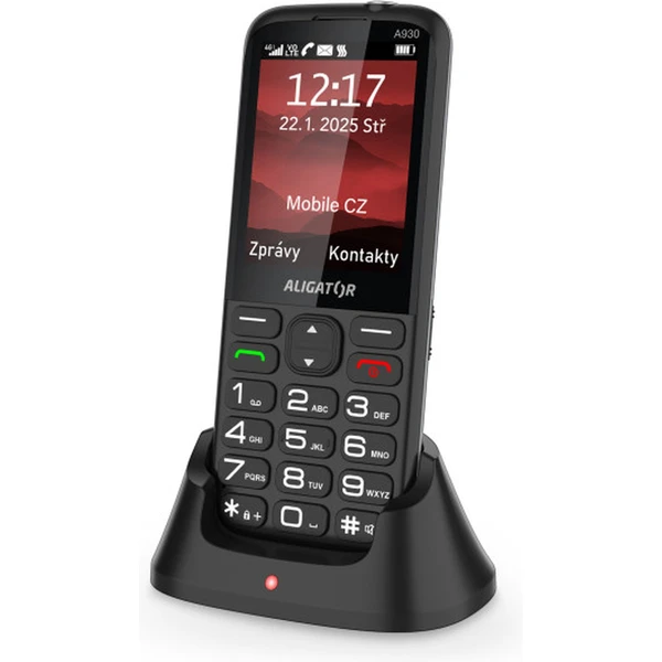 Aligator A930 GPS 4G Senior mobilní telefon s aplikací Záchranka (s nabíjecím stojánkem) černý - Mobilní telefony - Obrázek O02C000P01