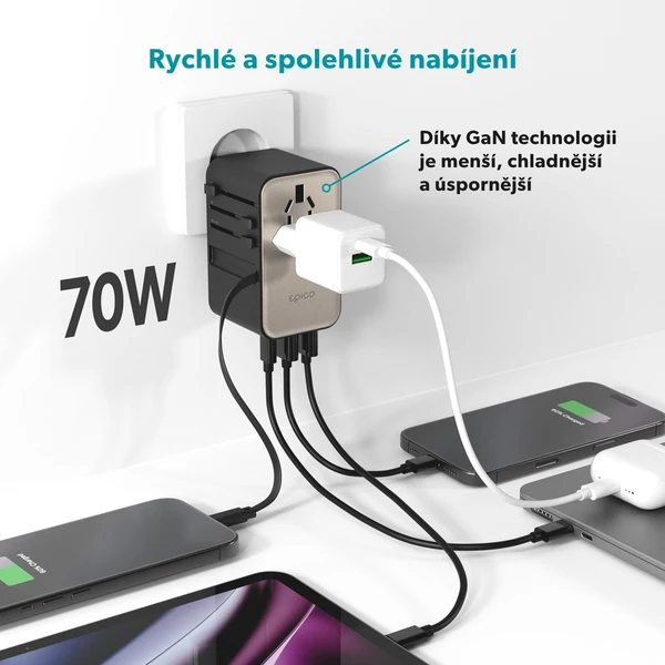Epico UltraBoost GaN 70W univerzální cestovní adaptér EU70 titanový - Nabíječky - Obrázek O0LL000K01