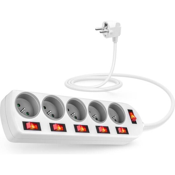 CONNECT IT prodlužovací kabel , 5 zásuvek, 2 m, s vypínači (bílá) CES-1100-WH Bílá
