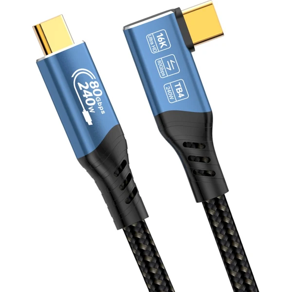 PremiumCord USB4 2.0 80Gbps 16K@60Hz 240W Thunderbolt 4 zahnutý kabel 1m - Kabely a redukce - Obrázek O1HR000K01