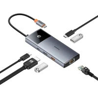 Baseus Dokovací stanice Metal Gleam 2 Series 6v1 šedá (2xUSB 3.0, USB-C, USB-C PD, HDMI, Ethernet RJ - Dokovací stanice