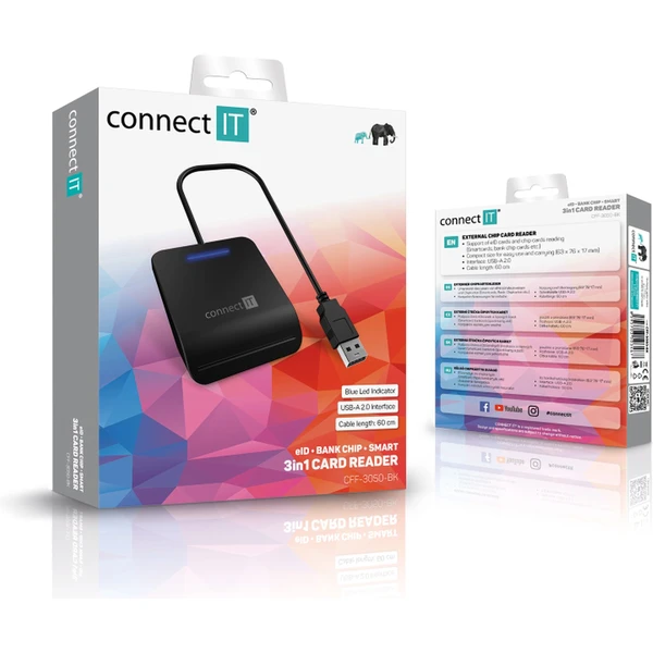 CONNECT IT USB čtečka eObčanek a čipových karet černá - Čtečky čipových karet - Obrázek O3N0000J01