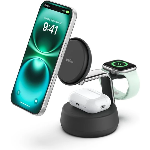 Belkin UltraCharge™ PRO Qi2 25W 3v1 MagSafe nabíječka pro iPhone/Apple Watch/AirPods tmavě šedá - Nabíječky - Obrázek O3ZM000K01