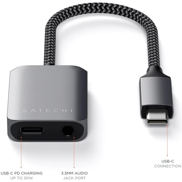Satechi USB-C to 3.5mm Audio & PD Adapter vesmírně šedý - Kabely a redukce - Obrázek O4AT000501