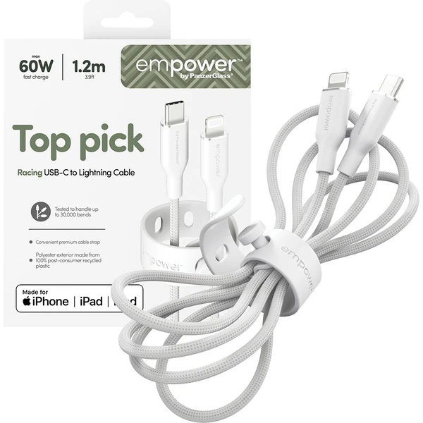 PanzerGlass USB-C/Lightning napájecí kabel 60W 1,2m bílý - Kabely a redukce - Obrázek O73J000K01