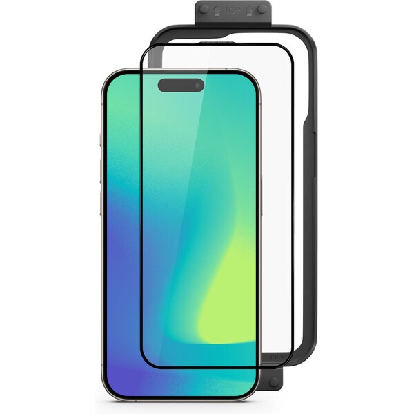 Spello Shield tvrzené sklo 3D pro iPhone 16 Plus s instalačním rámečkem Čirá