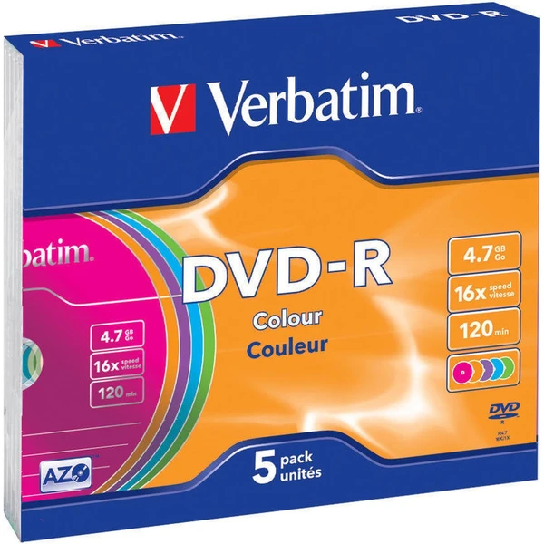 VERBATIM DVD-R(5 ks)Slim/Colour/16x/4.7GB - Optické disky - Obrázek O9P2000P01