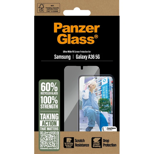 PanzerGlass® Ultra-Wide Fit sklo Samsung Galaxy A36 5G s instalačním rámečkem - Ochranné folie a skla - Obrázek OAUC000K01