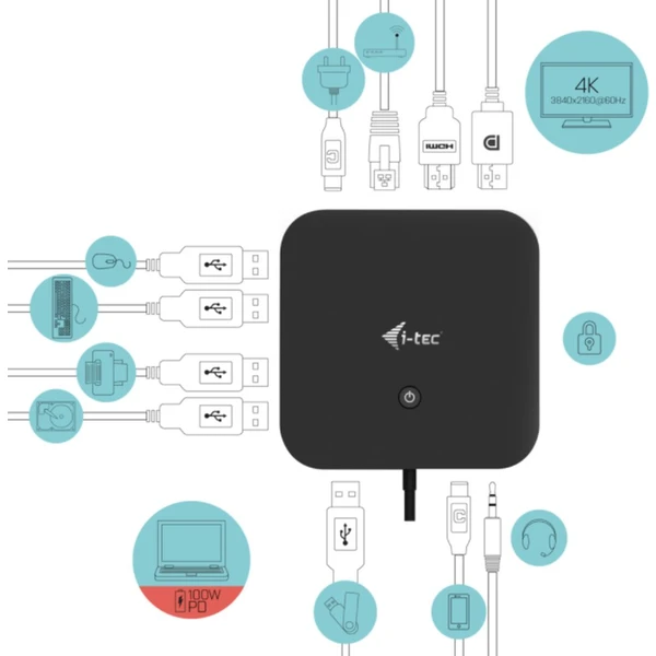 i-tec USB-C HDMI DP Docking Station with Power Delivery 100 W - Dokovací stanice - Obrázek OBUW600301
