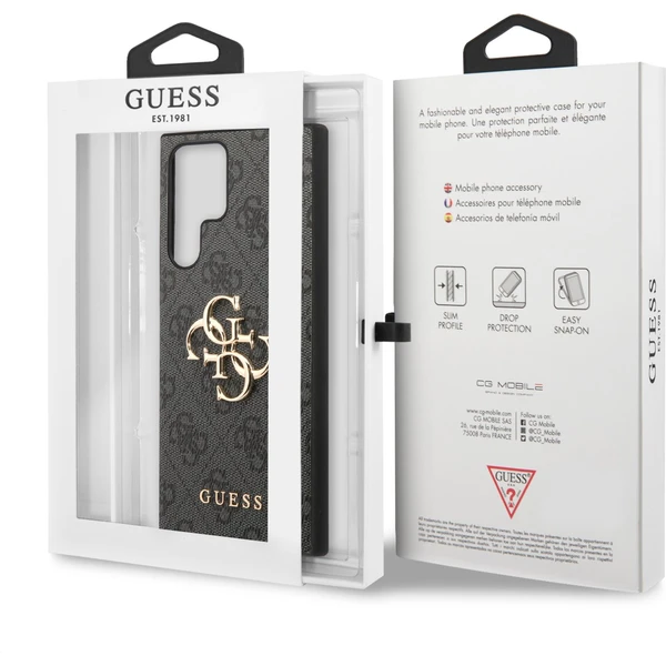 Guess PU 4G Metal Logo kryt Samsung Galaxy S23 Ultra šedý - Pouzdra - Obrázek OEIL300401