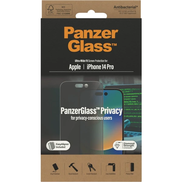 PanzerGlass™ Ultra-Wide Fit Privacy iPhone 14 Pro s instalačním rámečkem - Ochranné folie a skla - Obrázek OFKG100501