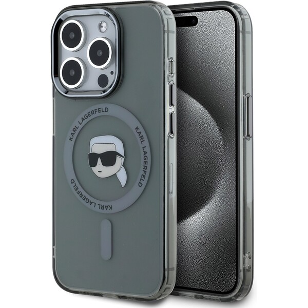 Karl Lagerfeld IML Karl Head Metal Frame MagSafe zadní kryt pro iPhone 15 Pro černý