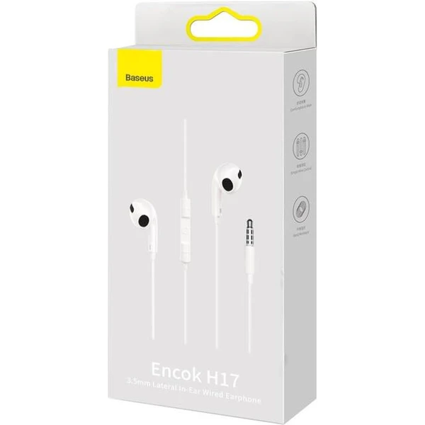 Baseus Encok H17 3,5mm sluchátka s mikrofonem bílá - Sluchátka - Obrázek OKUL000K01