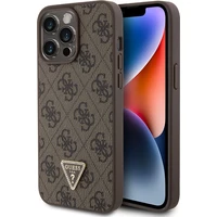 Guess PU 4G Strass Triangle Metal Logo kryt iPhone 15 Pro Max hnědý - Pouzdra