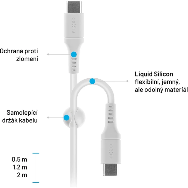 FIXED Liquid silicone kabel USB-C/USB-C (PD), 2m, USB 2.0, 60W, bílý - Kabely - Obrázek OOS1000601