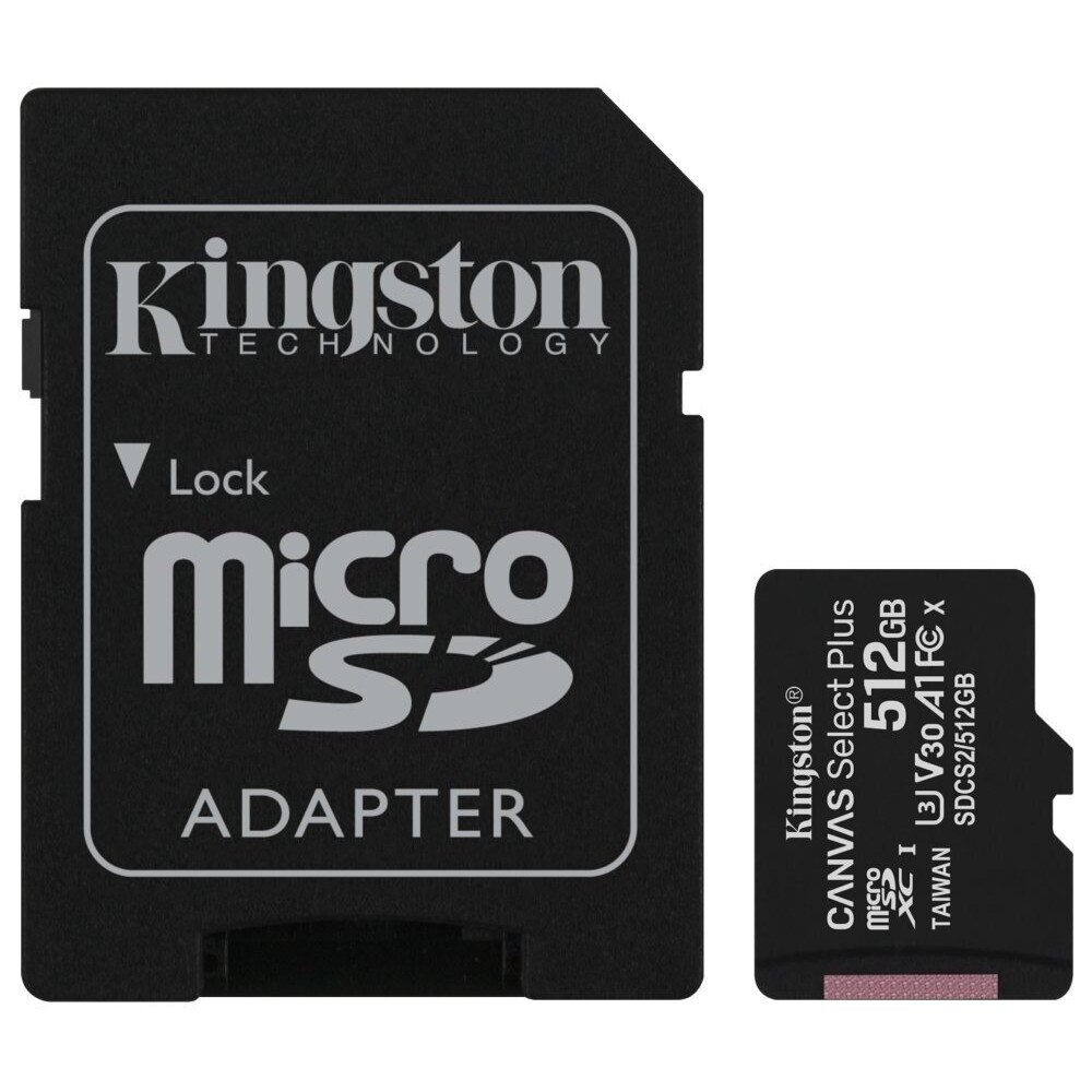 Kingston microSDXC Canvas Select Plus 512GB 100MB/s UHS-I + SD adaptér