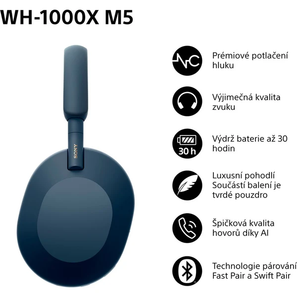 Sony WH-1000XM5 bezdrátová sluchátka modrá - Sluchátka - Obrázek OT2H000K01
