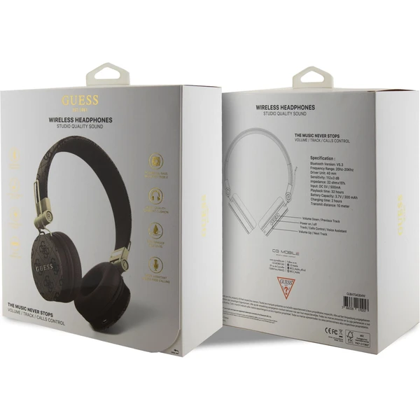 Guess PU Leather 4G Metal Logo BT5.3 Stereo Headphone hnědé - Sluchátka - Obrázek OT72000N01