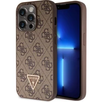 Guess PU 4G Strass Triangle Metal Logo kryt iPhone 15 Pro hnědý - Pouzdra