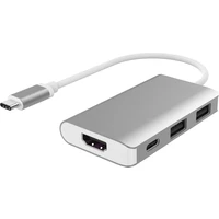 PremiumCord Převodník USB3.1 typ C na HDMI + 2xUSB3.0 + PD nabíjení stříbrný - Dokovací stanice