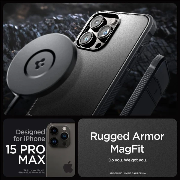 Spigen Rugged Armor MagFit iPhone 15 Pro Max matně černý - Pouzdra - Obrázek OWW8000601