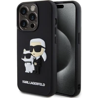Karl Lagerfeld 3D Rubber Karl and Choupette kryt iPhone 15 Pro černý - Pouzdra
