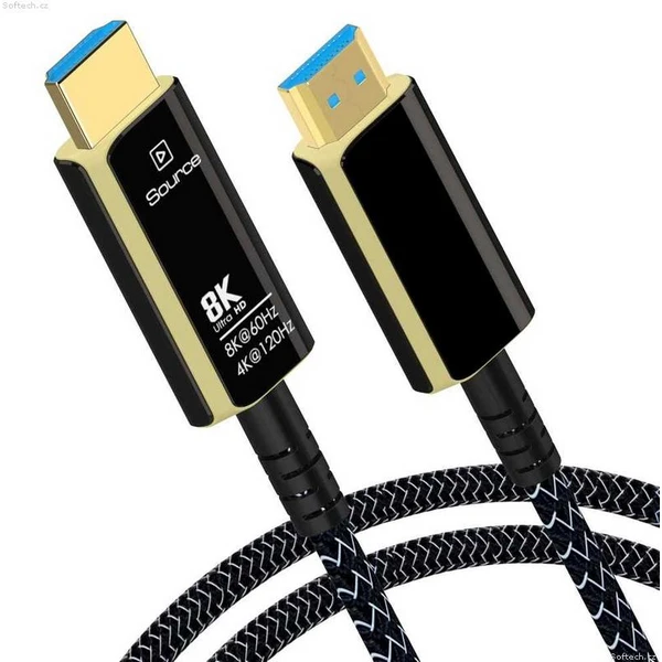 PremiumCord HDMI 2.1/HDMI 2.1 optický kabel s ethernetem 8K 5m černý/bílý - Kabely a redukce - Obrázek OXR8700301