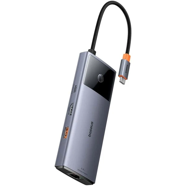 Baseus Dokovací stanice Metal Gleam 2 Series 6v1 šedá (2xUSB 3.0, USB-C, USB-C PD, HDMI, Ethernet RJ - Dokovací stanice - Obrázek P1U5000N01