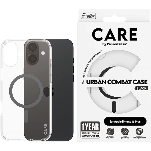 PanzerGlass® CARE kryt Apple iPhone 16 Plus MagSafe Urban Combat čirý/černý - Pouzdra - Obrázek P308000P01