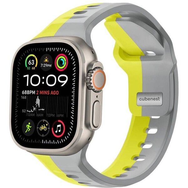 CubeNest Premium Silicon Band řemínek Apple Watch 42-49 mm šedý/žlutý