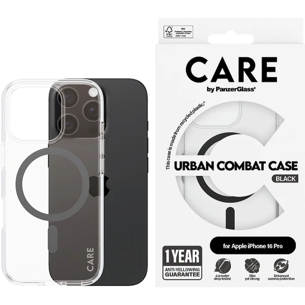 PanzerGlass® CARE kryt Apple iPhone 16 Pro MagSafe Urban Combat čirý/černý - Pouzdra - Obrázek P508000P01
