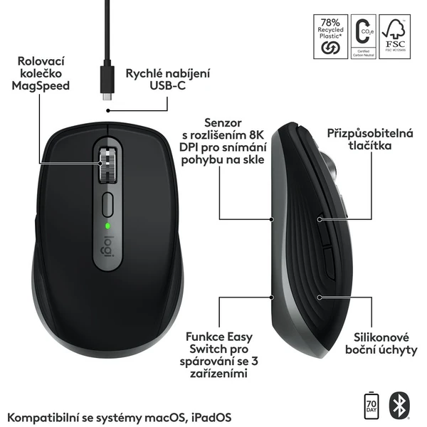 Logitech MX Anywhere 3S for Mac myš vesmírně šedá - Myši - Obrázek P545000J01