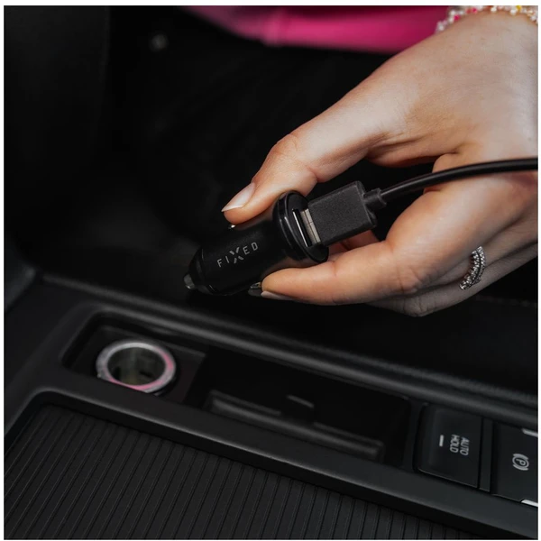 FIXED set autonabíječky s 2xUSB výstupem a USB/Lightning kabelem, 1 metr, Mfi, 15W černý - Nabíječky - Obrázek P5O2000P01