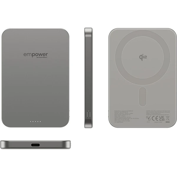 PanzerGlass® empower bezdrátová Qi2 powerbanka 5000 mAh, MagSafe, šedá - Powerbanky - Obrázek P83J000K01
