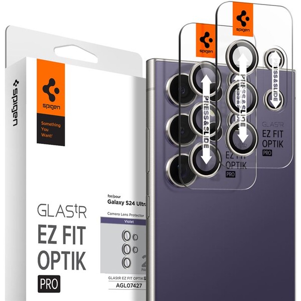 Spigen Glass tR EZ Fit Optik Pro 2 Pack ochranné sklo na fotoaparát Samsung Galaxy S24 Ultra fialové