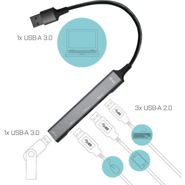 i-tec USB-A 3.0 Metal HUB 1x USB-A 3.0 + 3x USB 2.0 - USB huby - Obrázek PAIPF00101