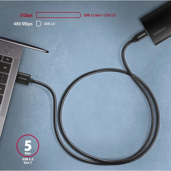 AXAGON USB-C/USB-A napájecí kabel 2m černý - Kabely a redukce - Obrázek PED0700301