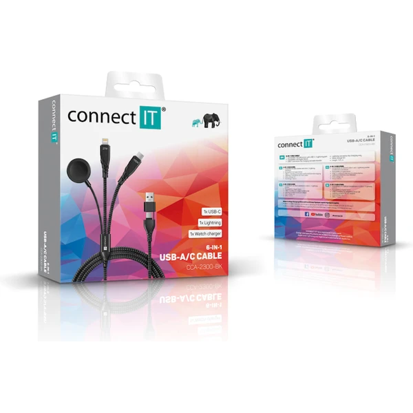 CONNECT IT Wirez 6v1 napájecí kabel 100W 1,25m černý - Kabely a redukce - Obrázek PFTG000K01
