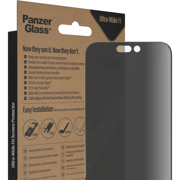 PanzerGlass™ Ultra-Wide Fit Privacy iPhone 14 Pro Max s instalačním rámečkem - Ochranné folie a skla - Obrázek PHKG100501