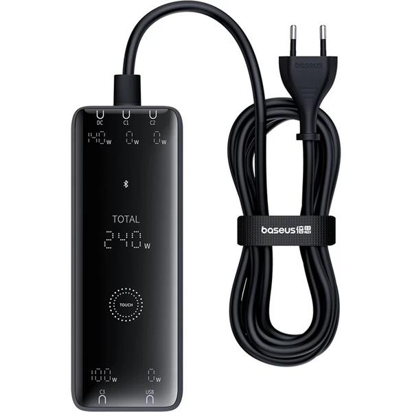 Baseus Digital Charger nabíjecí stanice 240W GaN, 3xUSB-C, USB+ DC, 1m kabel černá - Nabíječky - Obrázek PIGE000L01